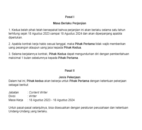 Contoh Surat Kontrak Kerja Karyawan PKWT Dan PKWTT, Simak!