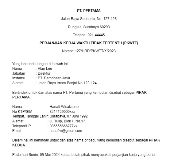 Contoh Surat Kontrak Kerja Karyawan PKWT Dan PKWTT, Simak!